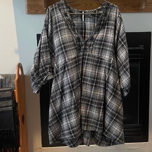 Free People Black & Cream Plaid Tunic